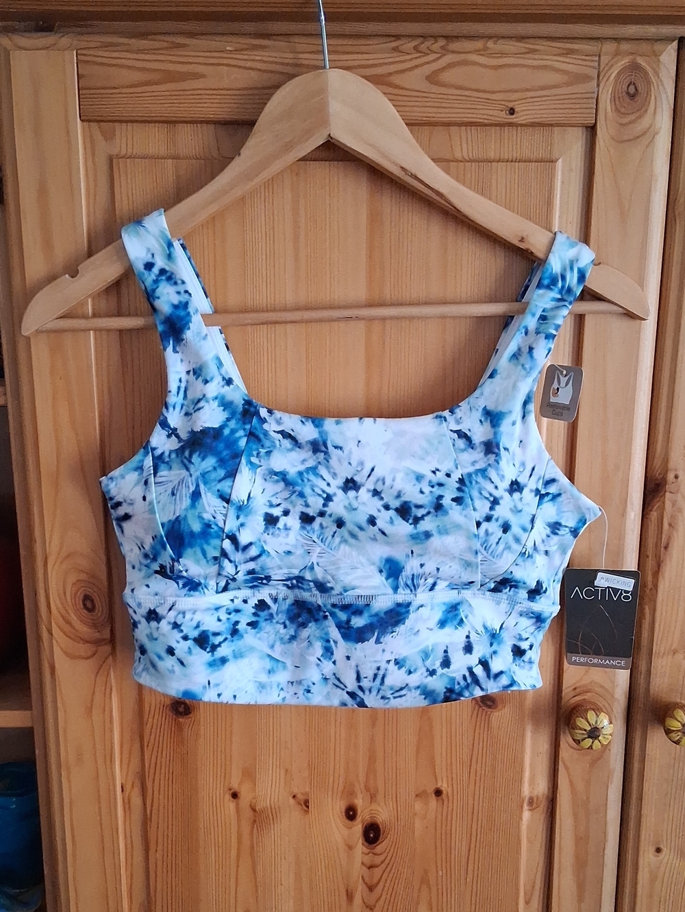 New Activ8 White Blue Stretch Performance Yoga Workout Sports Bra Size M - Picture 7 of 7